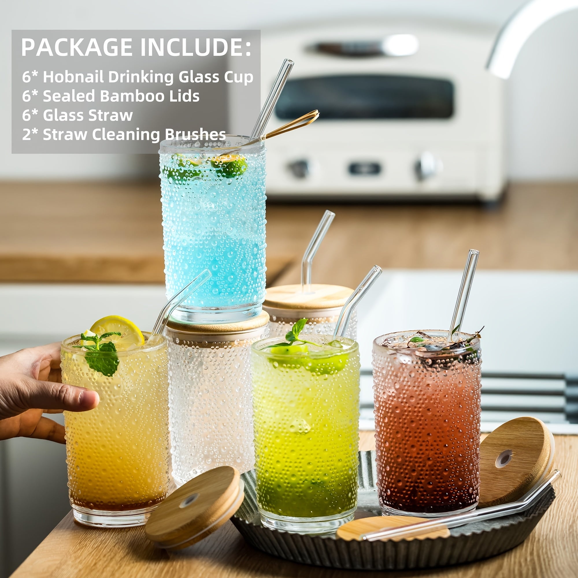 6pcs, Hobnail Glassware Set - 15oz Tumblers With Lids & Straws, Fancy Drinking Glasses, Hobnail Tumblers, Vintage Glassware For Cocktail, Beer, Whiskey