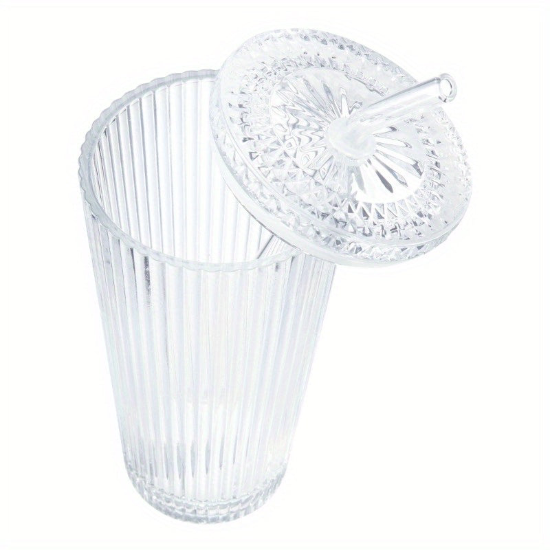 2pcs Ribbed 21oz Glass Tumblers with Lids & Straws - Clear, Reusable, Hand Wash Only, Perfect for Iced Beverages, Beverage Serving | Ribbed Glassware | Durable Glass