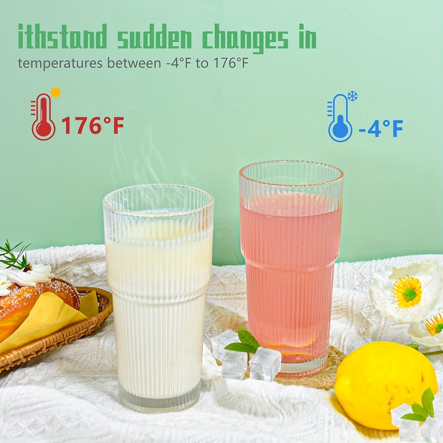 2pcs, 600ml/20oz Large Capacity Glass Cups, Durable Glass Cups, Safe to Freeze, Very Suitable for Drinks Such As Juice, Tea, Milk, Milkshakes, Etc. Perfect Gifts for Partners And Family On Valentine's Day, Women's Day, And Father's Day.