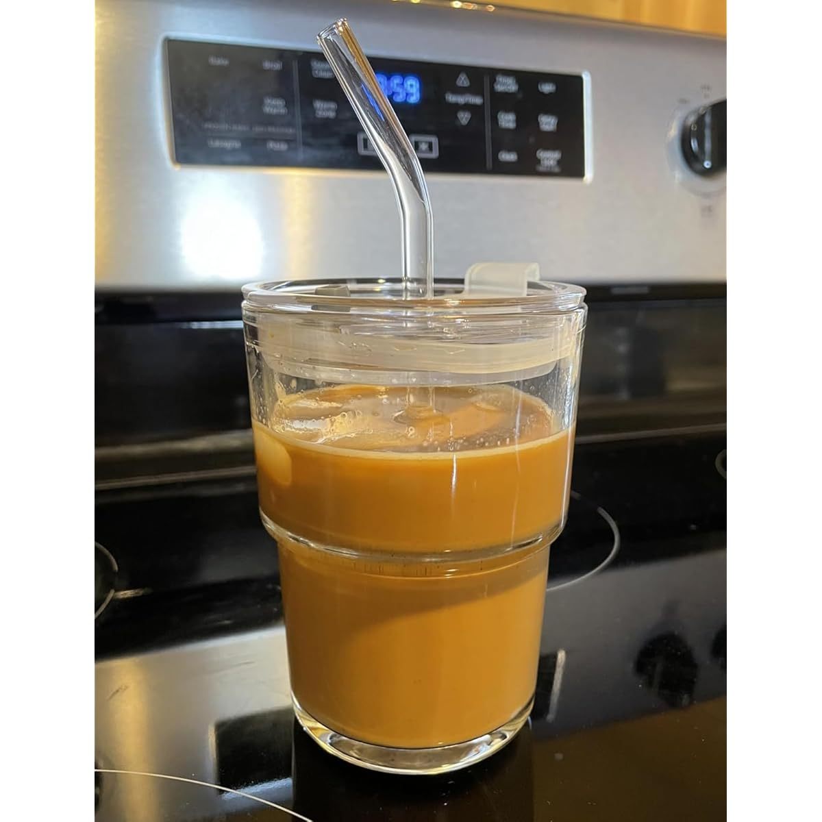 4pcs 13oz Glass Tumbler with Straw & Lid - Reusable Iced Coffee Cups, Matcha Smoothies, Water Glasses - Clear, Hand Wash Only, Perfect for Cold Drinks, Beverage Glassware | Modern Glassware | Durable Glass