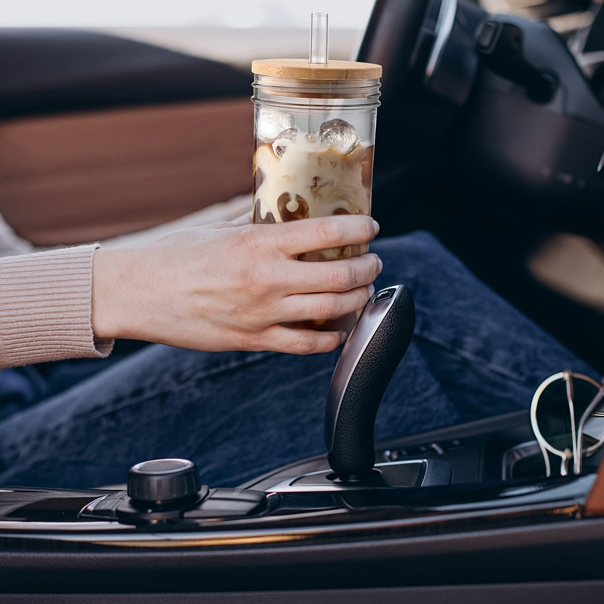 Mother's Day Gift for Mom, Glasses, (4 Cups + 4 Lids + 4 Straws) with Lids And Straws, 24oz Smoothie Glasses, Wide Mouth Reusable Mugs, Ice Mug Glasses