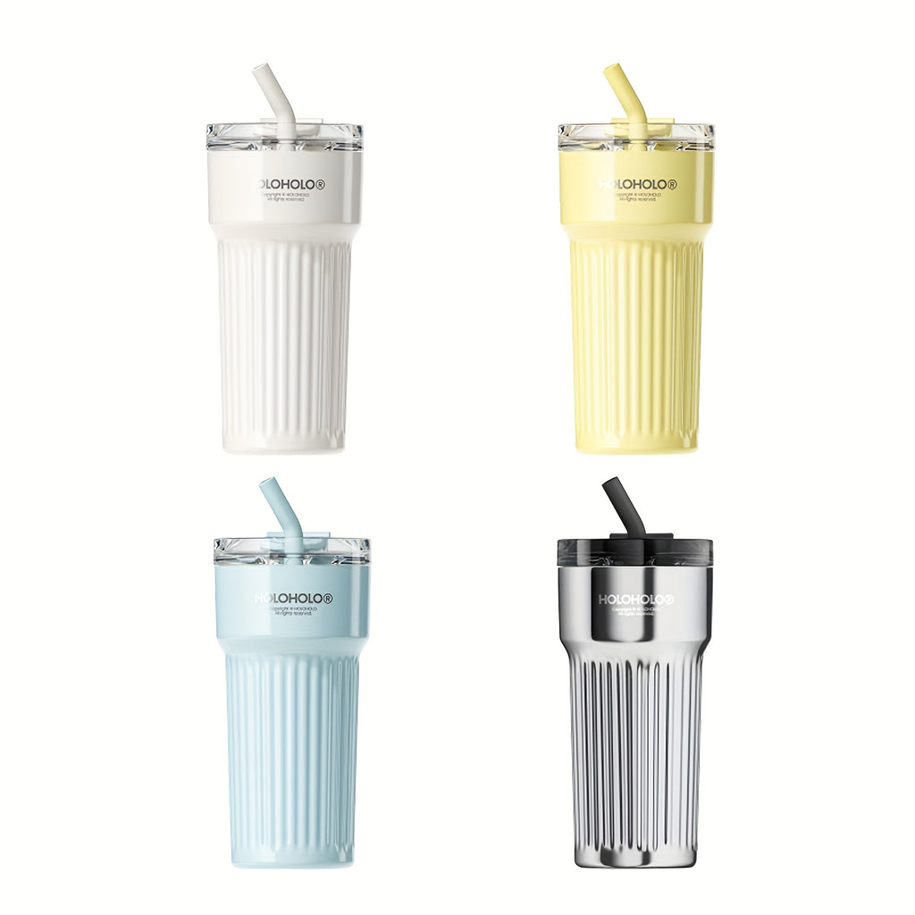 HOLOHOLO 23 Oz Insulated 316 Stainless Steel Thermos, Travel Mug With Tea Filter, Tumbler With Lid And Straw, Spring/Summer, Wedding Season, Easter, Mother'S Day Gift For Mother/Daughter/Girlfriend/BFF - White/Yellow/Sky Blue/Silver