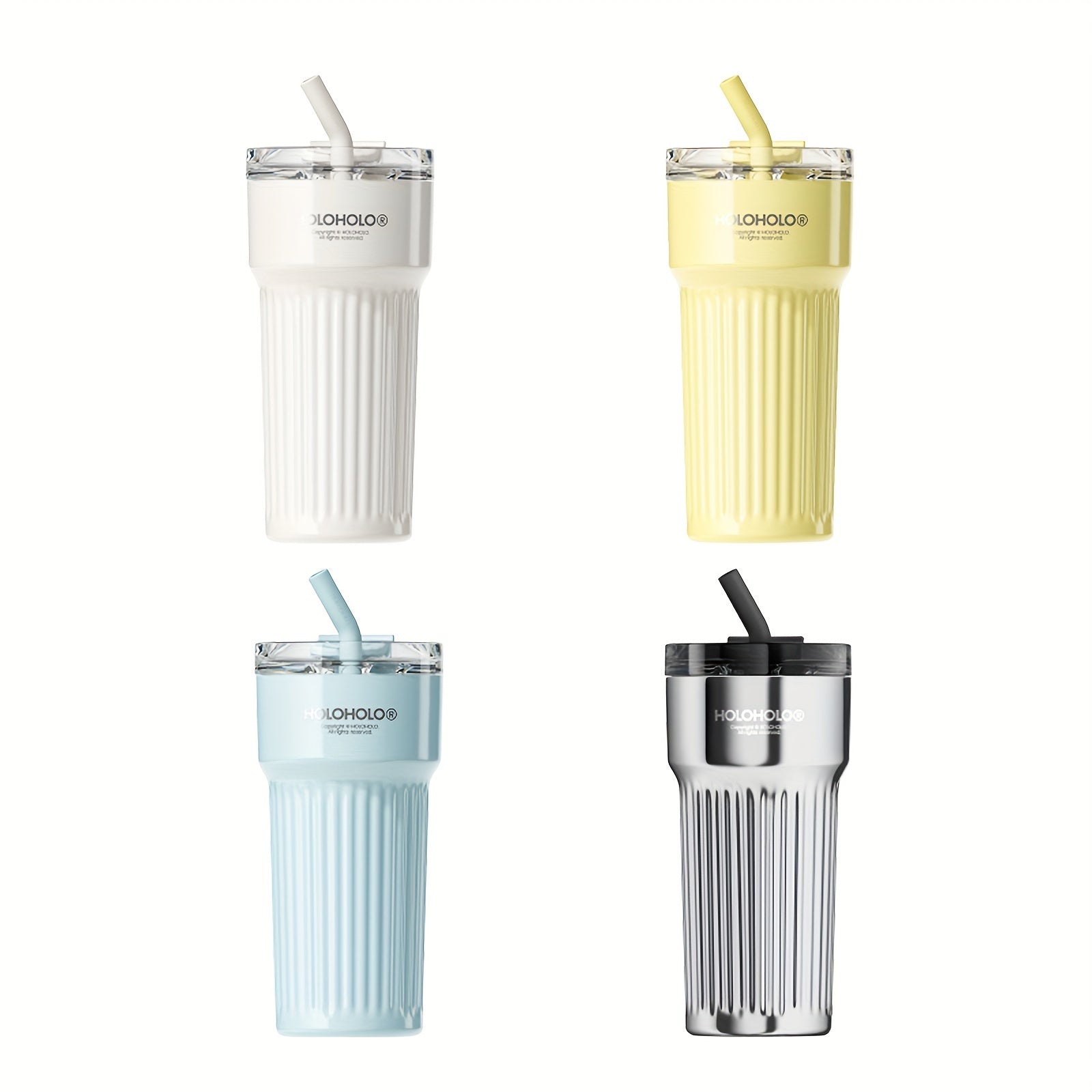 HOLOHOLO 23 Oz Insulated 316 Stainless Steel Thermos, Travel Mug With Tea Filter, Tumbler With Lid And Straw, Spring/Summer, Wedding Season, Easter, Mother'S Day Gift For Mother/Daughter/Girlfriend/BFF - White/Yellow/Sky Blue/Silver