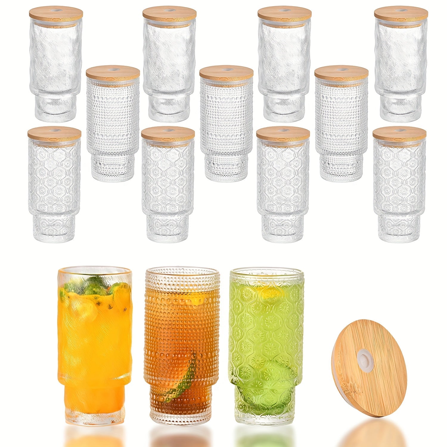 4-Pack 11oz BPA-Free Vertical Stackable Glass Cups with Leak-Proof Lids & Straws - Insulated Reusable Camping Cups for Cold Brew, Beer, Juice, Outdoor Activities, Picnics, Beach, Holiday Gifts (Polka Dot Design), Picnic Essentials, Elegant Party Glasses,
