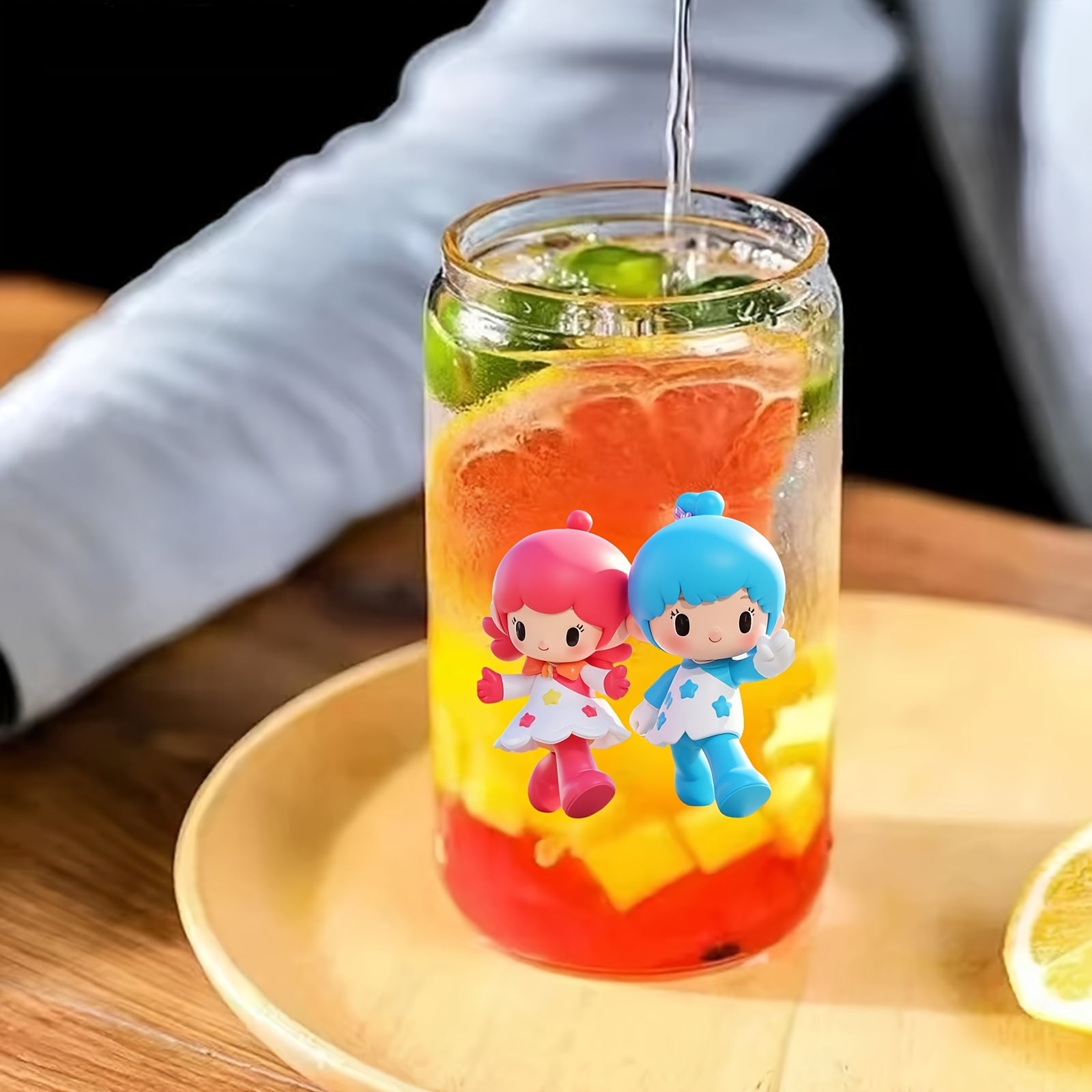 Glass Cup With Lid And Straw, for Little Twin Stars Cute Glassware Set Ideal Gift For Friend, Child And Family, Perfect For Iced Drinking, Cola, Boba And DIY Beverage, Contain 4pcs