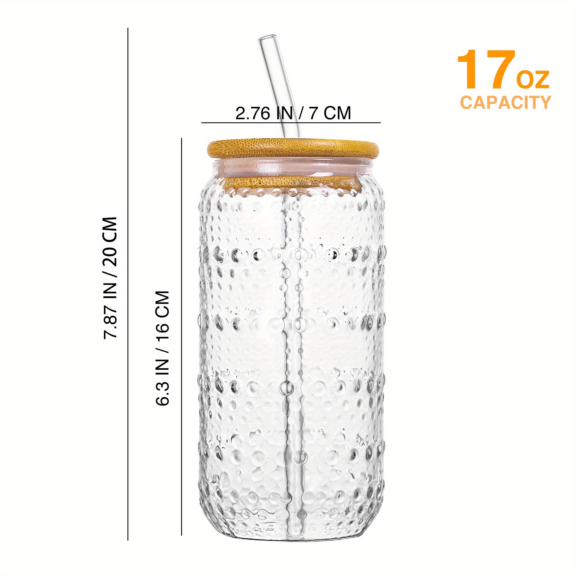 All Glass Iced Coffee Cup With Lids and Straws, 17 OZ Glass Tumbler for Water Smoothie Juice Drinks