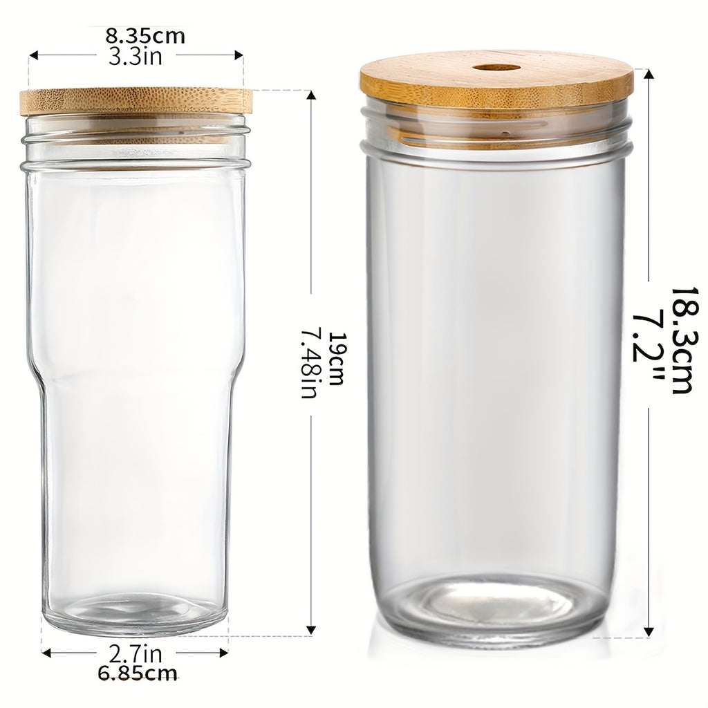 4pcs Lidded Glasses with Wooden And Sealed Lids, Smoothie Glasses with Straws - Boba Mason Jar, Wide Mouth Reusable Drinking Cups, Iced Coffee Mugs, Kitchen Drinkware, Water Bottles.