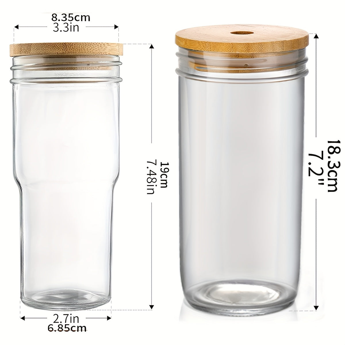 4pcs Lidded Glasses with Wooden And Sealed Lids, Smoothie Glasses with Straws - Boba Mason Jar, Wide Mouth Reusable Drinking Cups, Iced Coffee Mugs, Kitchen Drinkware, Water Bottles.