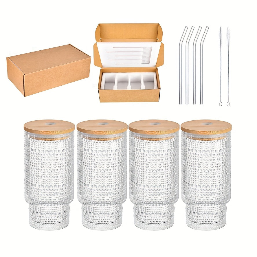 4-Pack 11oz BPA-Free Vertical Stackable Glass Cups with Leak-Proof Lids & Straws - Insulated Reusable Camping Cups for Cold Brew, Beer, Juice, Outdoor Activities, Picnics, Beach, Holiday Gifts (Polka Dot Design), Picnic Essentials, Elegant Party Glasses,