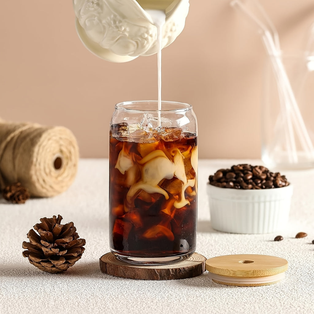 12, Glass Cups, 17.8oz/550ml Glass Cup with Lid And Straw, Mason Jar Drinking Cup, Iced Coffee Cup, Glass Cup with Bamboo Lid, Cute Cup, Reusable Straw, Suitable for Family Gatherings for business