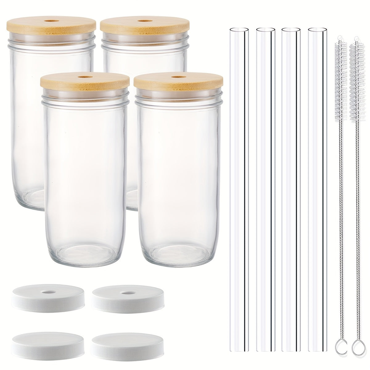 Mother's Day Gift for Mom, Glasses, (4 Cups + 4 Lids + 4 Straws) with Lids And Straws, 24oz Smoothie Glasses, Wide Mouth Reusable Mugs, Ice Mug Glasses