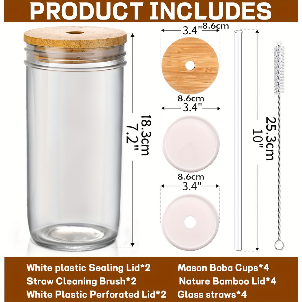 4pcs Mason Glass Cups, Hawaiian-style Coffee Cups, Gifts For His Wife'S Family, Thickened Glass! It Is Suitable For Bubble Tea, Matcha, Beverages, Fruit Juices, Ice Drinks, And Dinner Tableware