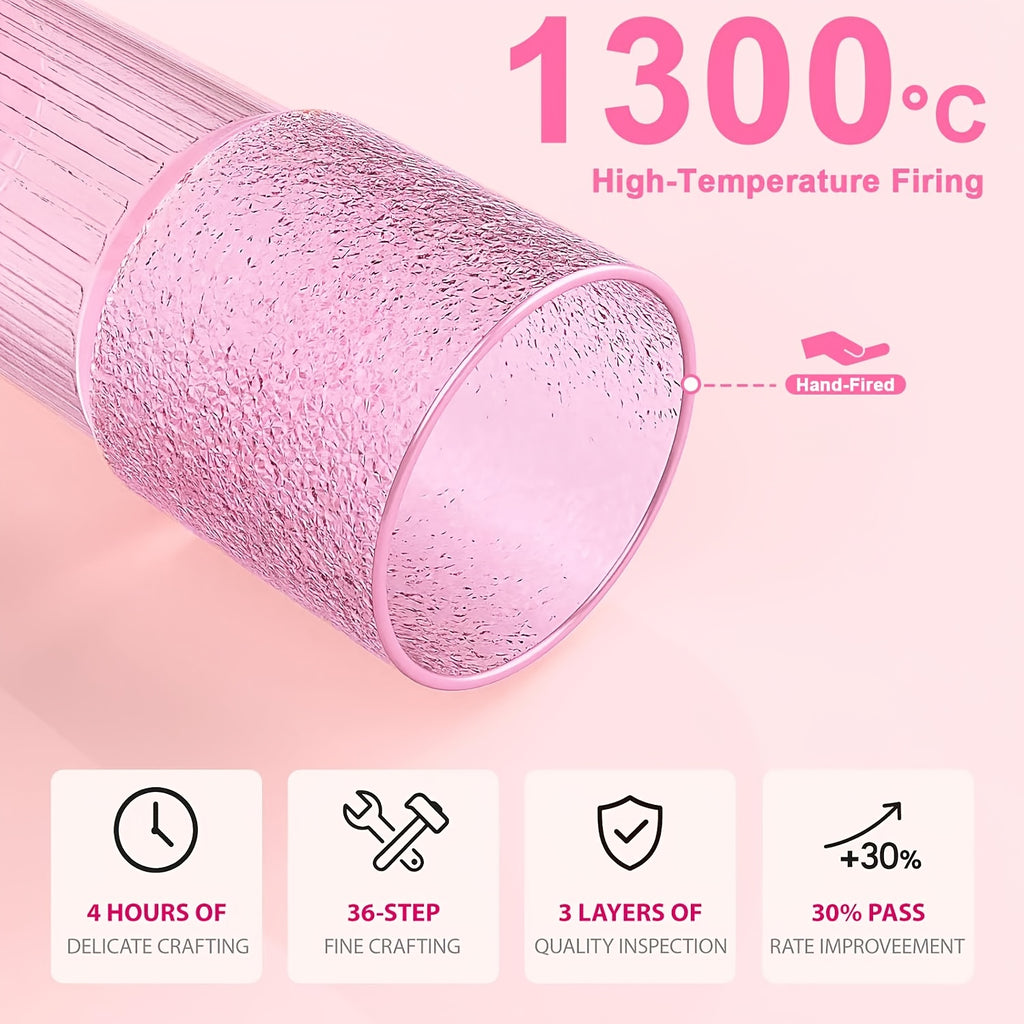 20oz - Set Of 2 Glass Cups with Lids And Straws, Pink/clear Glass Water Cups, for Iced Juice, Tea, Milk, Smoothies, And Cold Or Hot Drinks. Glass Iced Tea Cups.