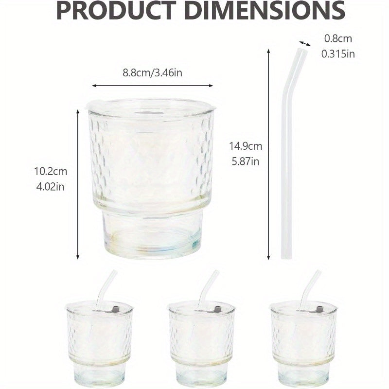 4 Pack Glass Cups with Lids and Straws Clear Iced Coffee Cups Cute Reusable 13oz Thickened Glass Tumbler Cups Travel Mug with Leak-Proof Sippy Lids for Morning Green Juice, Matcha
