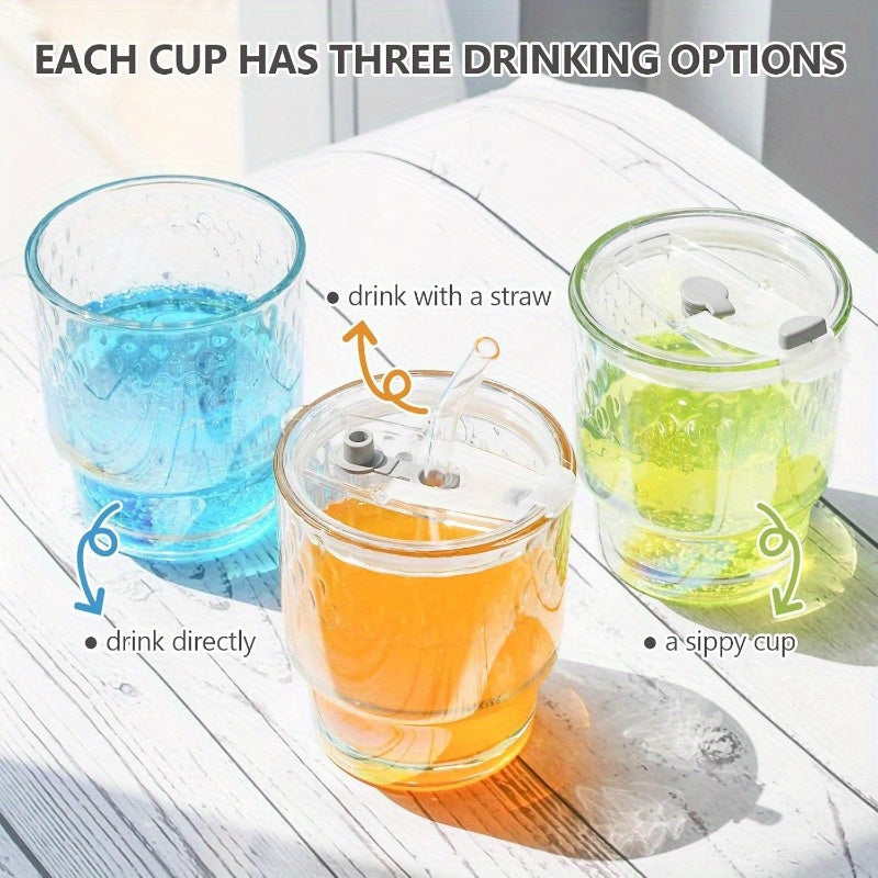 4 Pack Glass Cups with Lids and Straws Clear Iced Coffee Cups Cute Reusable 13oz Thickened Glass Tumbler Cups Travel Mug with Leak-Proof Sippy Lids for Morning Green Juice, Matcha