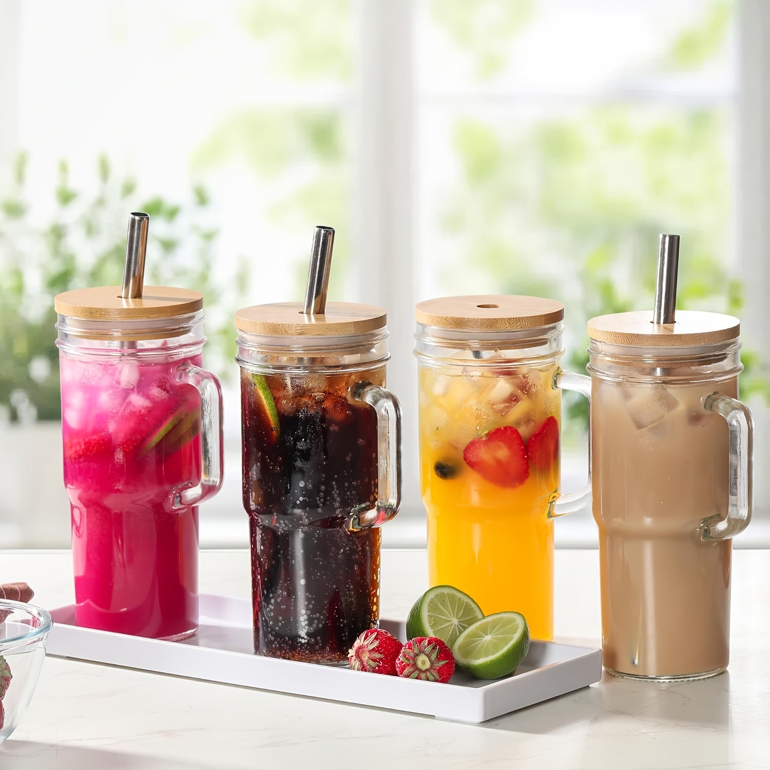 2/4pcs 24oz Glass Tumbler with Lid & Straw - Reusable, Freezer-Safe, Round Drink Mug for Iced Tea, Coffee, and Cold Beverages - Perfect for Christmas, Halloween, Thanksgiving, Diwali, and Day of the Dead Celebrations, Festive Drinkware | Round Tumbler |