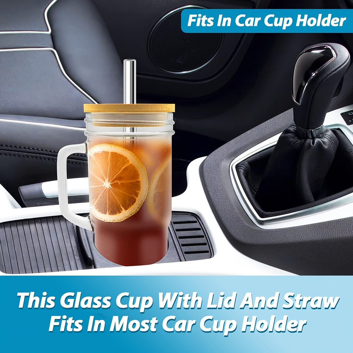 2/4pcs Handle Car Cup, 24oz High Borosilicate Glass Cup Without BPA, with Bamboo Lid And Straw, Suitable for Use with Iced Tea, Juice, Milk, Coffee, Sunny Lemonade, Preparing for Party Gatherings, Free Sealing Lid And Brush