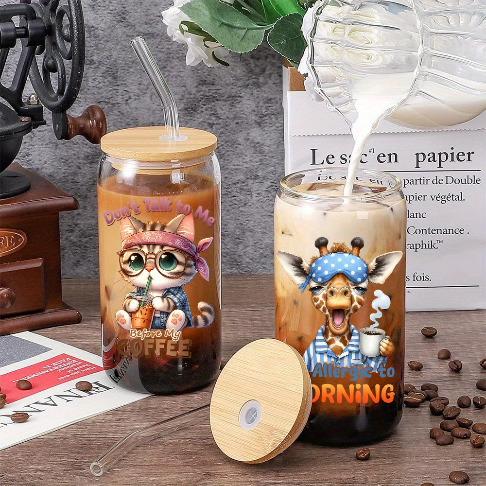 50/25/12/8 Pack 16Oz Clear Or Frosted Sublimation Glass Cans With Bamboo Lid, Transparent Glass Tumblers With Plastic Straw, Sublimation Glass Cups With Bamboo Lids, With Individually Boxed, Ideal For Diy Gifts&Halloween, Christmas, For Juicing Coffee