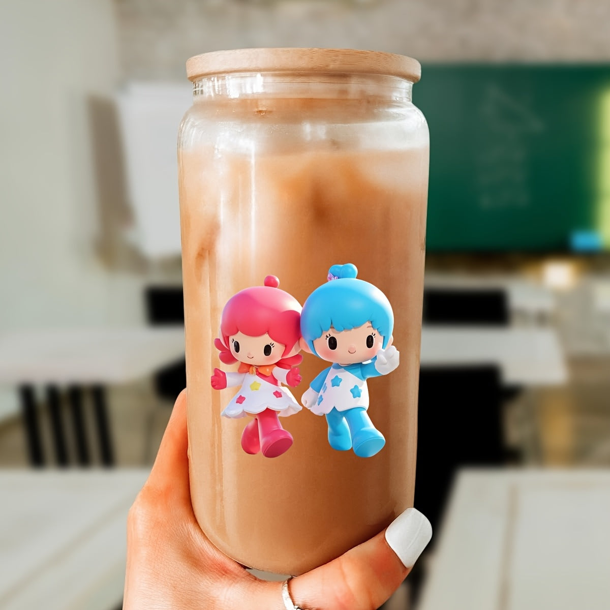 Glass Cup With Lid And Straw, for Little Twin Stars Cute Glassware Set Ideal Gift For Friend, Child And Family, Perfect For Iced Drinking, Cola, Boba And DIY Beverage, Contain 4pcs