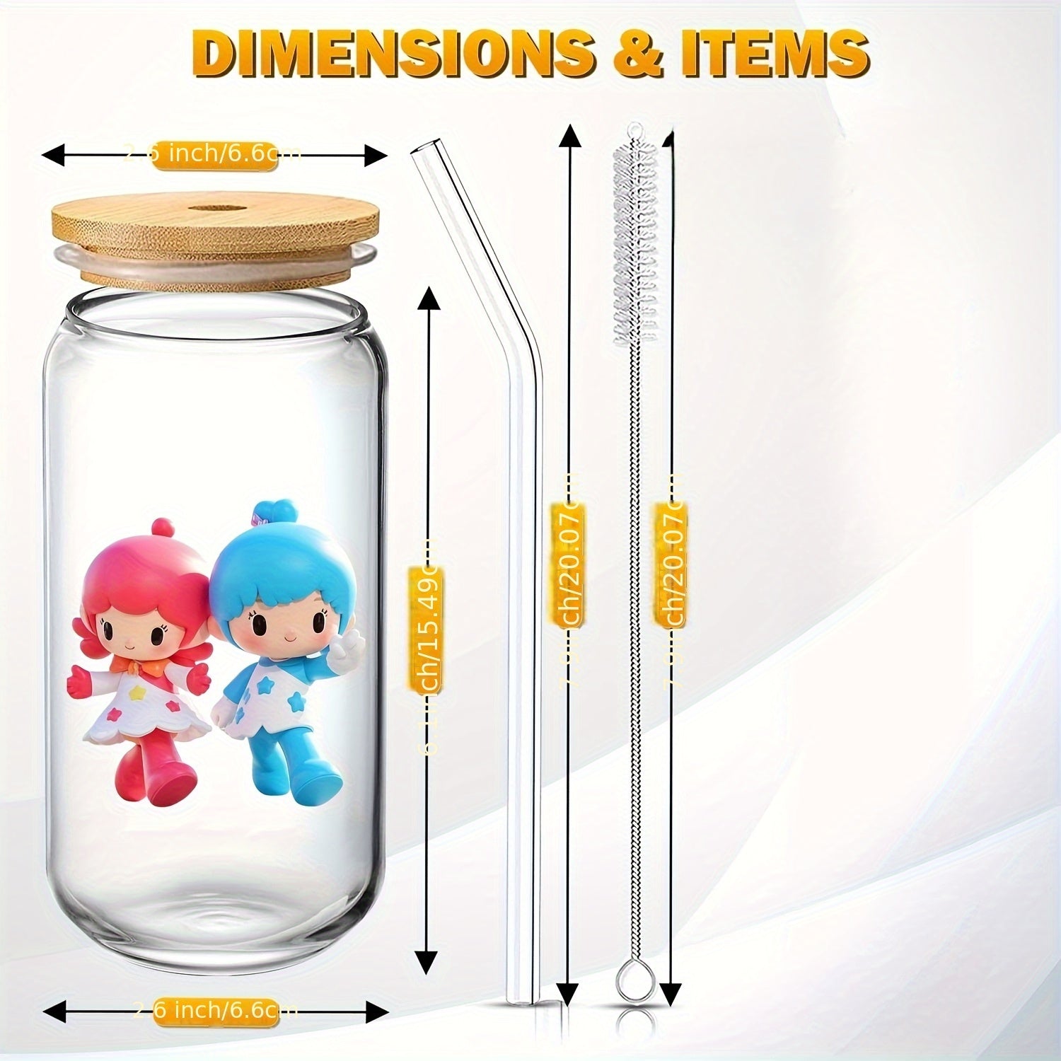 Glass Cup With Lid And Straw, for Little Twin Stars Cute Glassware Set Ideal Gift For Friend, Child And Family, Perfect For Iced Drinking, Cola, Boba And DIY Beverage, Contain 4pcs