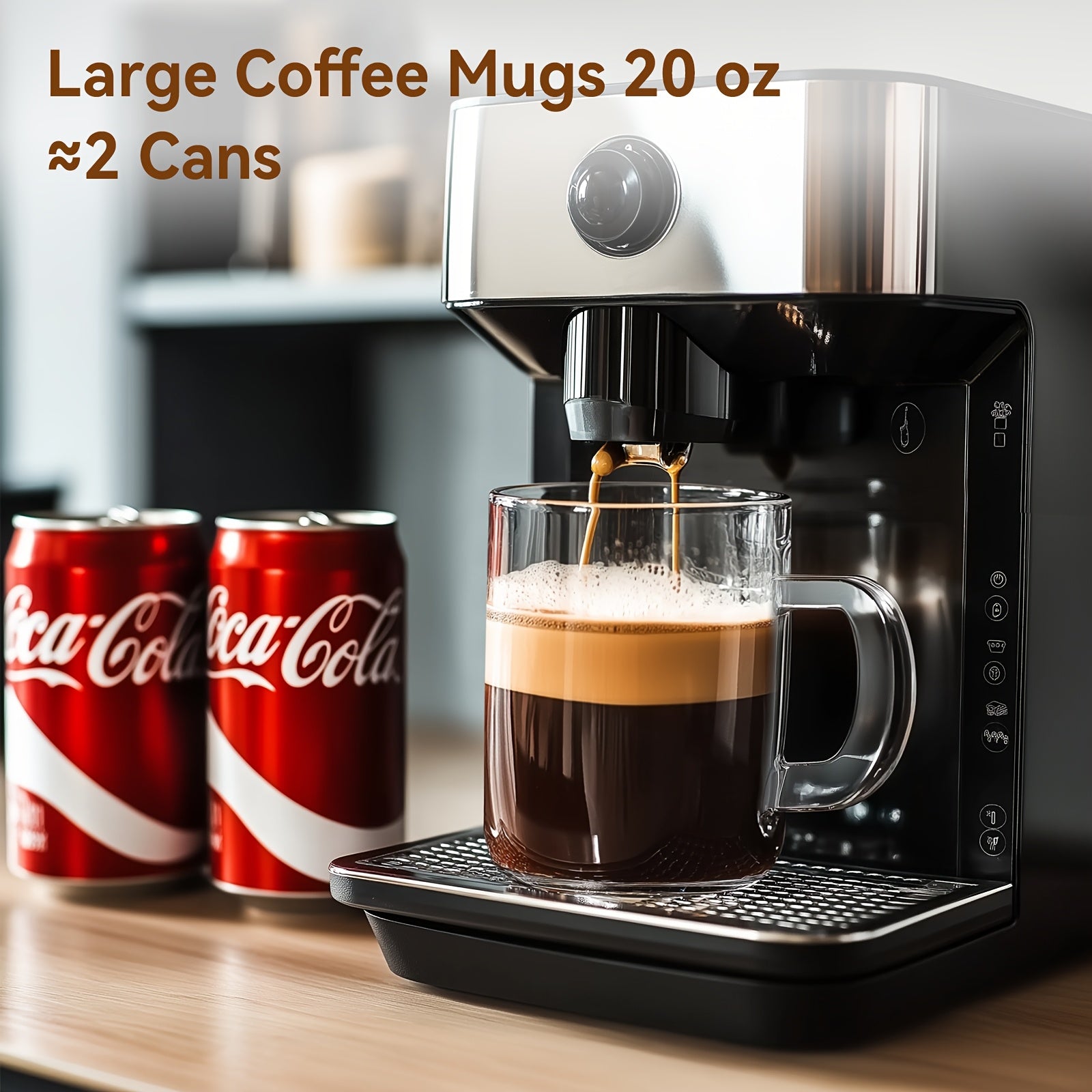 Large Glass Coffee Mug with Lids, 20oz Coffee Mugs, Clear Coffee Cups with Walnut Wood Lids, Glass Mugs with Handles, Oversized Coffee Mug Set Of 2 with 2 Spoons, Suitable for Tea, Milk, Juice, And Coffee