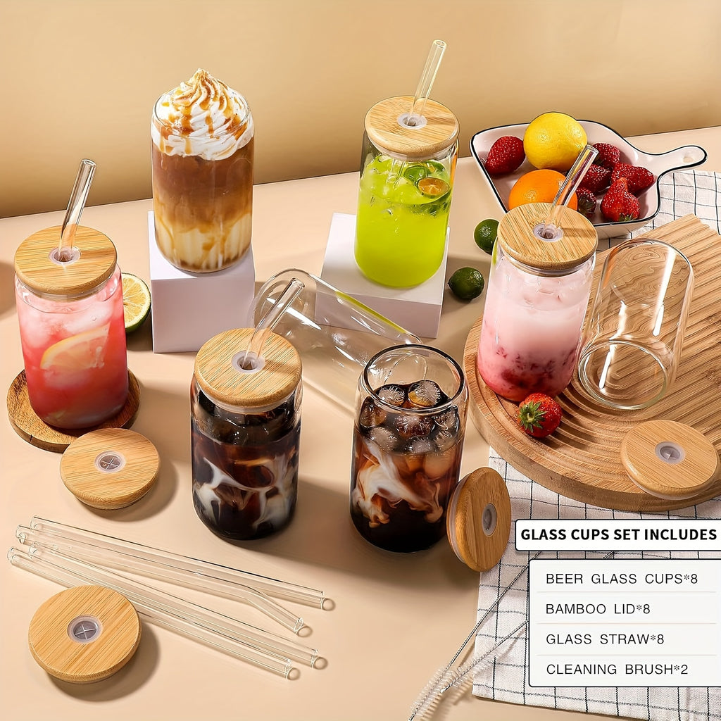 20oz Glass Tumbler with Bamboo Lid & Straw - Perfect for Iced Coffee, Whiskey, Cocktails & Wine - Includes Cleaning Brush