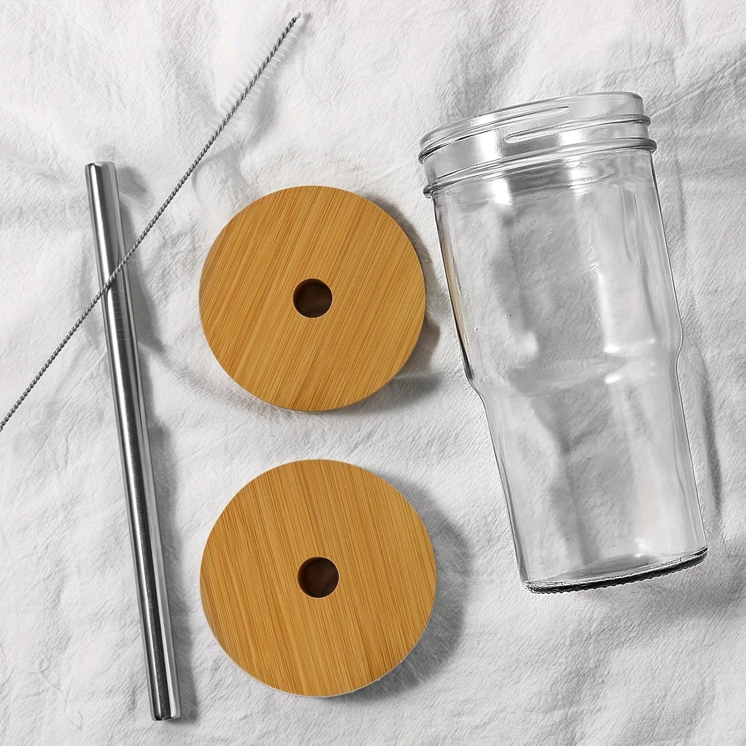 4pcs Of 24 Ounce Glass Cups with Lids And Straws, Cute Travel Glass Cups, Drinking Can Set, Reusable Glass Water Cups for Making Milkshakes, Cold Boiled, Soda Water, Juice - Mother's Day Gift, Christmas Gift - Comes with With Two Cup Brushes.