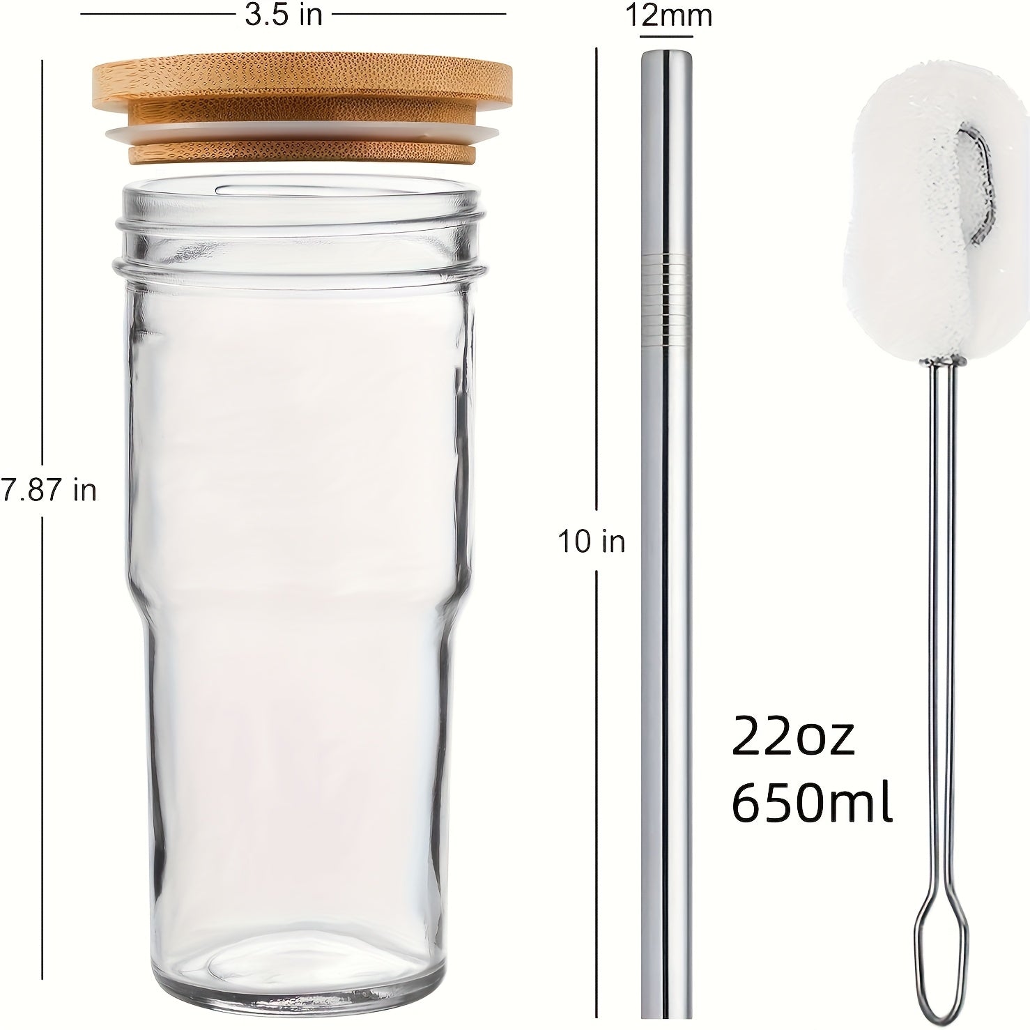 4pcs Of 24 Ounce Glass Cups with Lids And Straws, Cute Travel Glass Cups, Drinking Can Set, Reusable Glass Water Cups for Making Milkshakes, Cold Boiled, Soda Water, Juice - Mother's Day Gift, Christmas Gift - Comes with With Two Cup Brushes.