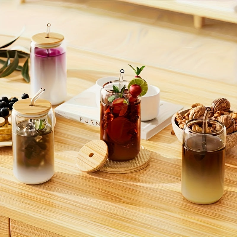 6pcs 18.6oz Bamboo Lid Glass Mason Jar Cups with Reusable Straws & Cleaning Brush - Leak-Proof,, - Iced Coffee, Tea, Cocktail Cups for Home, Parties, Holidays - Christmas, Halloween, Thanksgiving Gift for Him/Her