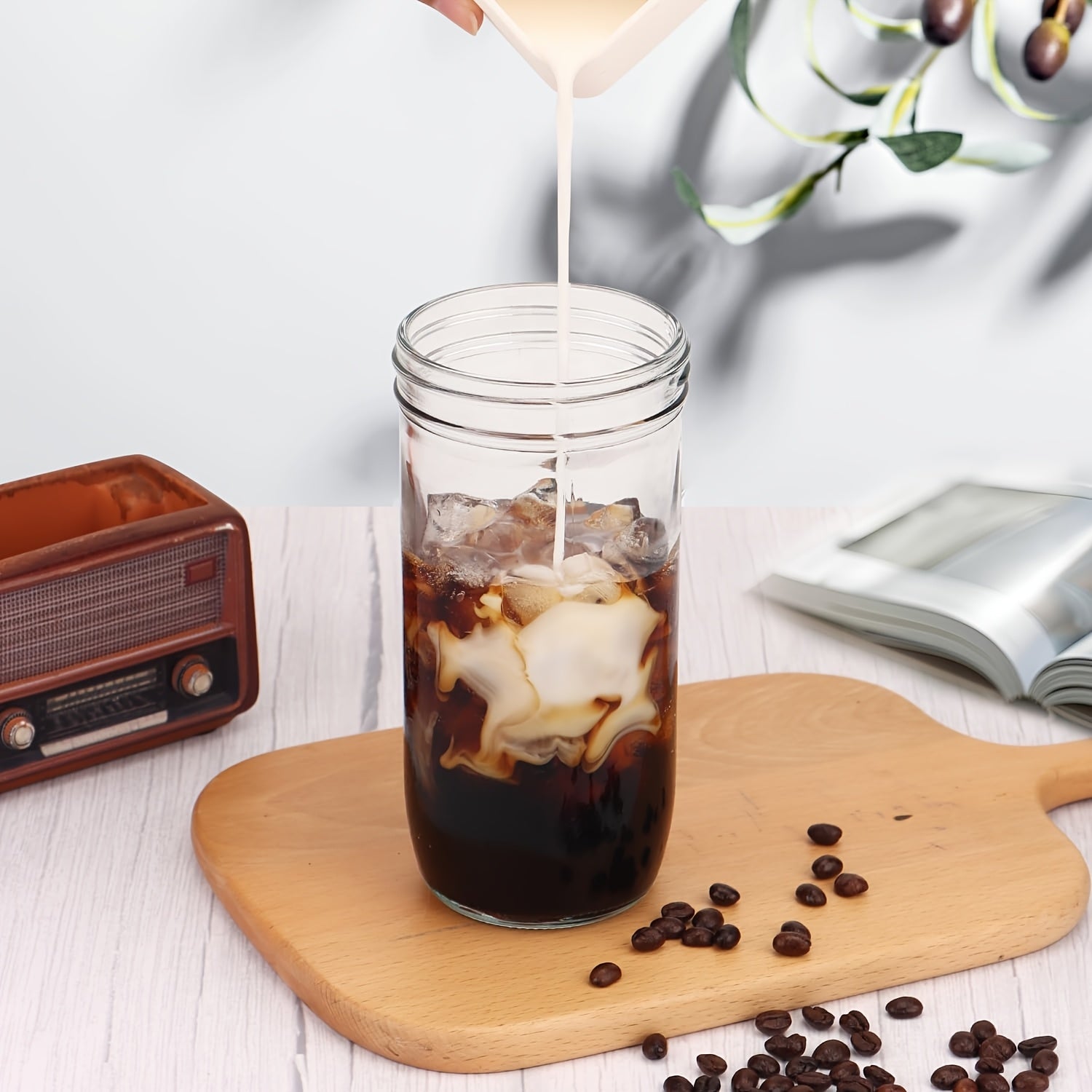 4pcs Mason Glass Cups, Hawaiian-style Coffee Cups, Gifts For His Wife'S Family, Thickened Glass! It Is Suitable For Bubble Tea, Matcha, Beverages, Fruit Juices, Ice Drinks, And Dinner Tableware