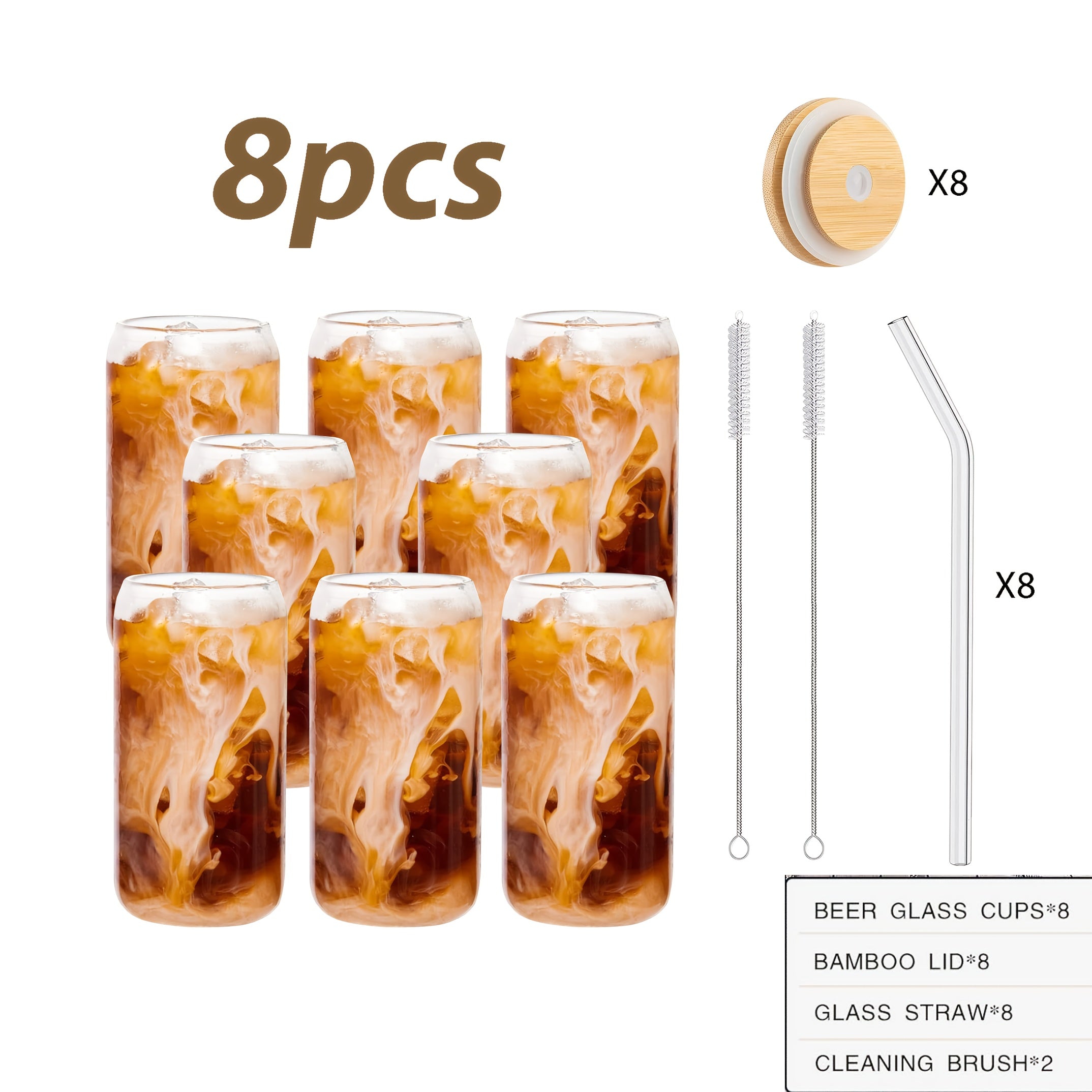 20oz Glass Tumbler with Bamboo Lid & Straw - Perfect for Iced Coffee, Whiskey, Cocktails & Wine - Includes Cleaning Brush