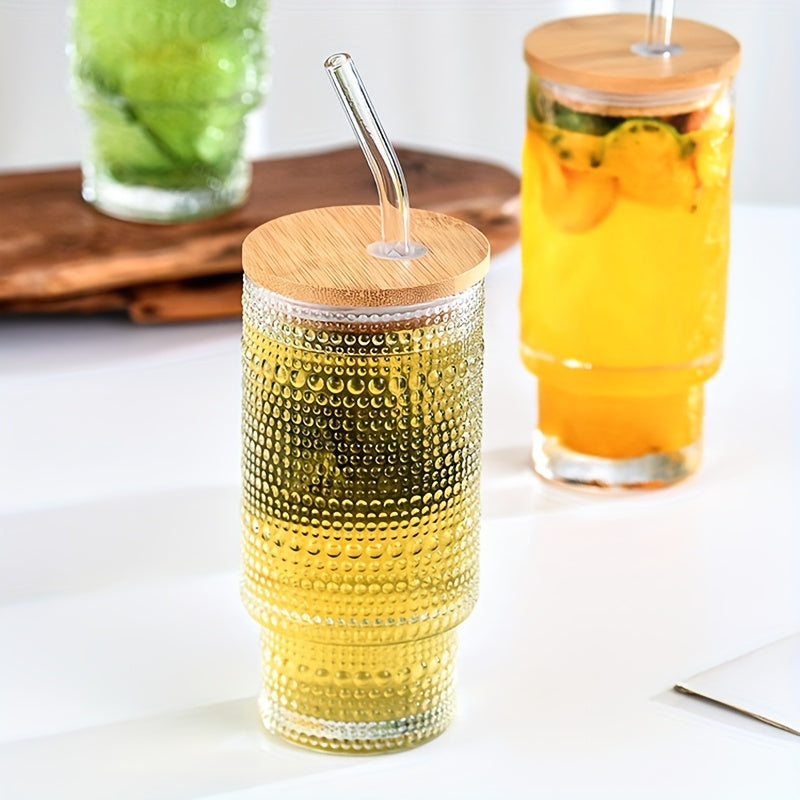4-Pack 11oz BPA-Free Vertical Stackable Glass Cups with Leak-Proof Lids & Straws - Insulated Reusable Camping Cups for Cold Brew, Beer, Juice, Outdoor Activities, Picnics, Beach, Holiday Gifts (Polka Dot Design), Picnic Essentials, Elegant Party Glasses,