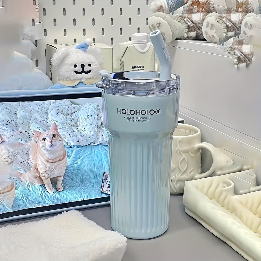 HOLOHOLO 23 Oz Insulated 316 Stainless Steel Thermos, Travel Mug With Tea Filter, Tumbler With Lid And Straw, Spring/Summer, Wedding Season, Easter, Mother'S Day Gift For Mother/Daughter/Girlfriend/BFF - White/Yellow/Sky Blue/Silver