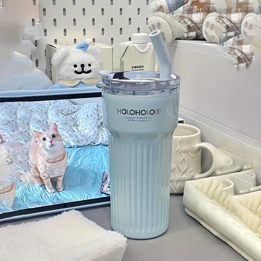 HOLOHOLO 23 Oz Insulated 316 Stainless Steel Thermos, Travel Mug With Tea Filter, Tumbler With Lid And Straw, Spring/Summer, Wedding Season, Easter, Mother'S Day Gift For Mother/Daughter/Girlfriend/BFF - White/Yellow/Sky Blue/Silver