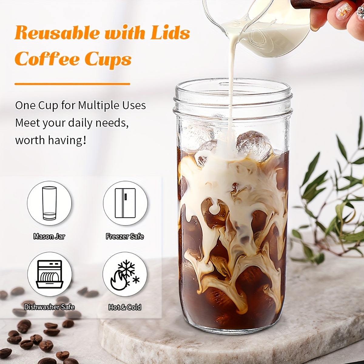 4pcs Lidded Glasses with Wooden And Sealed Lids, Smoothie Glasses with Straws - Boba Mason Jar, Wide Mouth Reusable Drinking Cups, Iced Coffee Mugs, Kitchen Drinkware, Water Bottles.