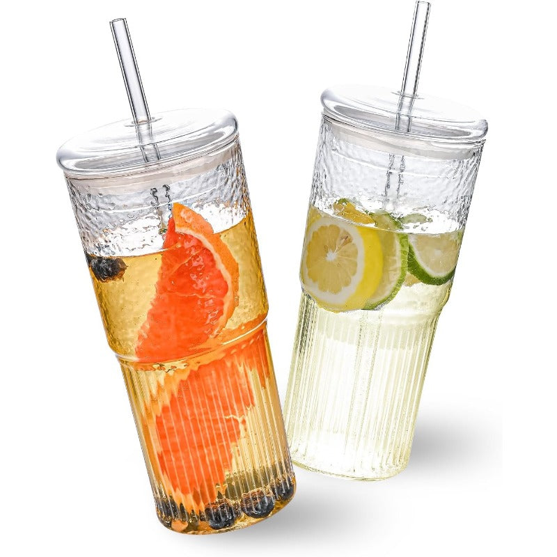 20oz High Borosilicate Glass Tumbler with Lid & Straw - Reusable Wide Mouth Coffee Cup, Clear Smoothie Cup for Iced Drinks, Durable & Stylish Design, Perfect for Home, Office, or On-the-Go Use, Coffee Travel Mug, Office Drinkware, Modern Drinkware,