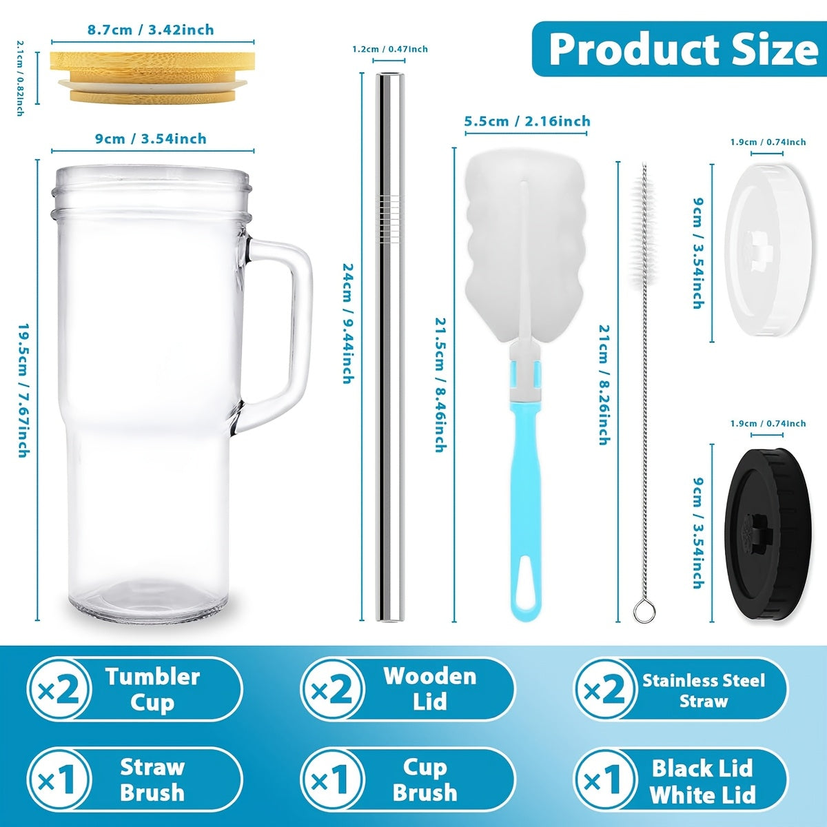 2/4pcs Handle Car Cup, 24oz High Borosilicate Glass Cup Without BPA, with Bamboo Lid And Straw, Suitable for Use with Iced Tea, Juice, Milk, Coffee, Sunny Lemonade, Preparing for Party Gatherings, Free Sealing Lid And Brush