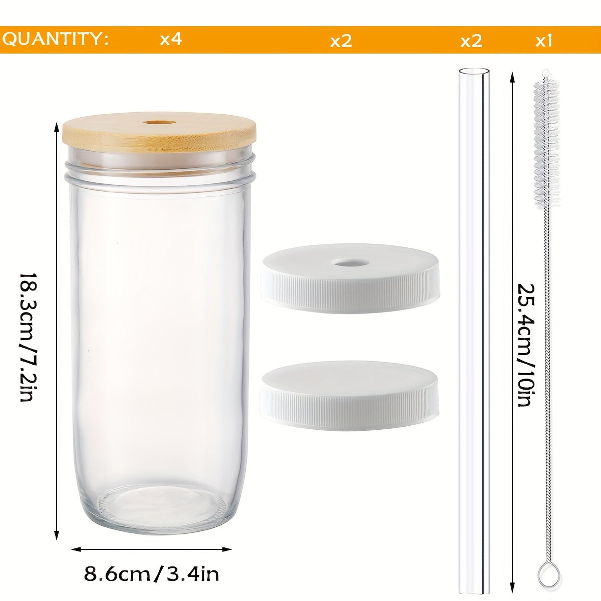 Mother's Day Gift for Mom, Glasses, (4 Cups + 4 Lids + 4 Straws) with Lids And Straws, 24oz Smoothie Glasses, Wide Mouth Reusable Mugs, Ice Mug Glasses