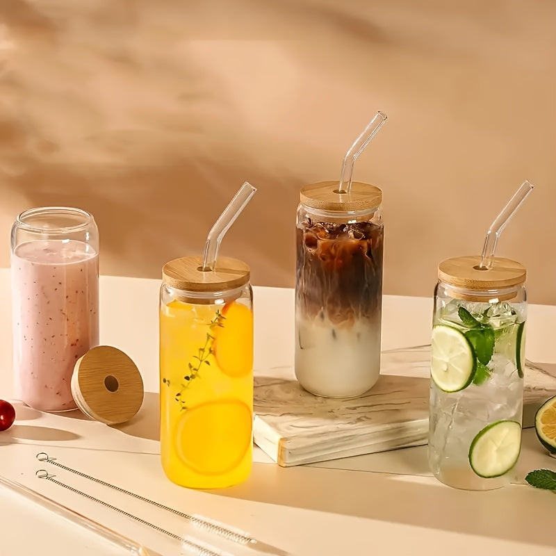 6pcs 18.6oz Bamboo Lid Glass Mason Jar Cups with Reusable Straws & Cleaning Brush - Leak-Proof,, - Iced Coffee, Tea, Cocktail Cups for Home, Parties, Holidays - Christmas, Halloween, Thanksgiving Gift for Him/Her