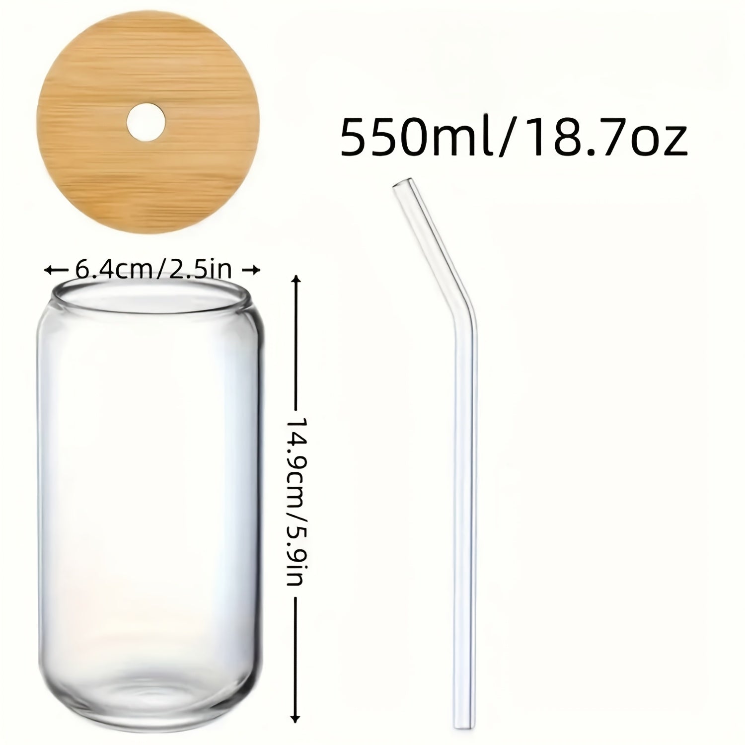 12, Glass Cups, 17.8oz/550ml Glass Cup with Lid And Straw, Mason Jar Drinking Cup, Iced Coffee Cup, Glass Cup with Bamboo Lid, Cute Cup, Reusable Straw, Suitable for Family Gatherings for business