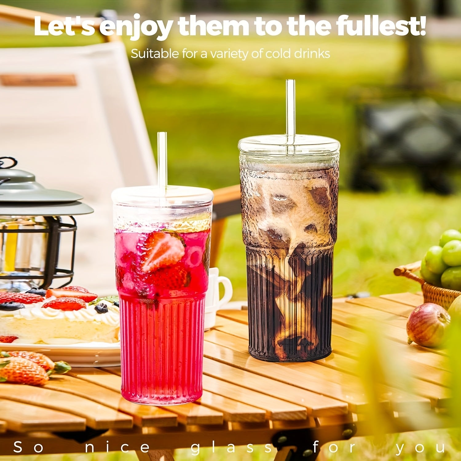 2/4pcs Combo Pack - 20 Oz Glass Coffee Mug With Lid And Straw, Pink/White Ice Water Mug For Iced Juice, Tea, Milk, Smoothies And Cold Or Hot Drinks. Kitchen Drinkware.