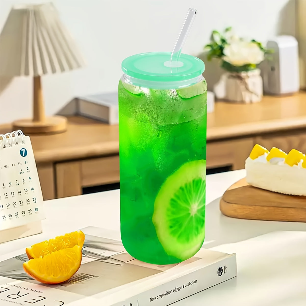 20 Oz Glass Cups With Acrylic Lids And Straws 16 Pcs Can Shaped Glass Iced Coffee Cups With Lids, Drinking Jar Glasses Cute Tumbler Cup Great For Smoothie Soda Boba Tea Cocktail Beer Gift