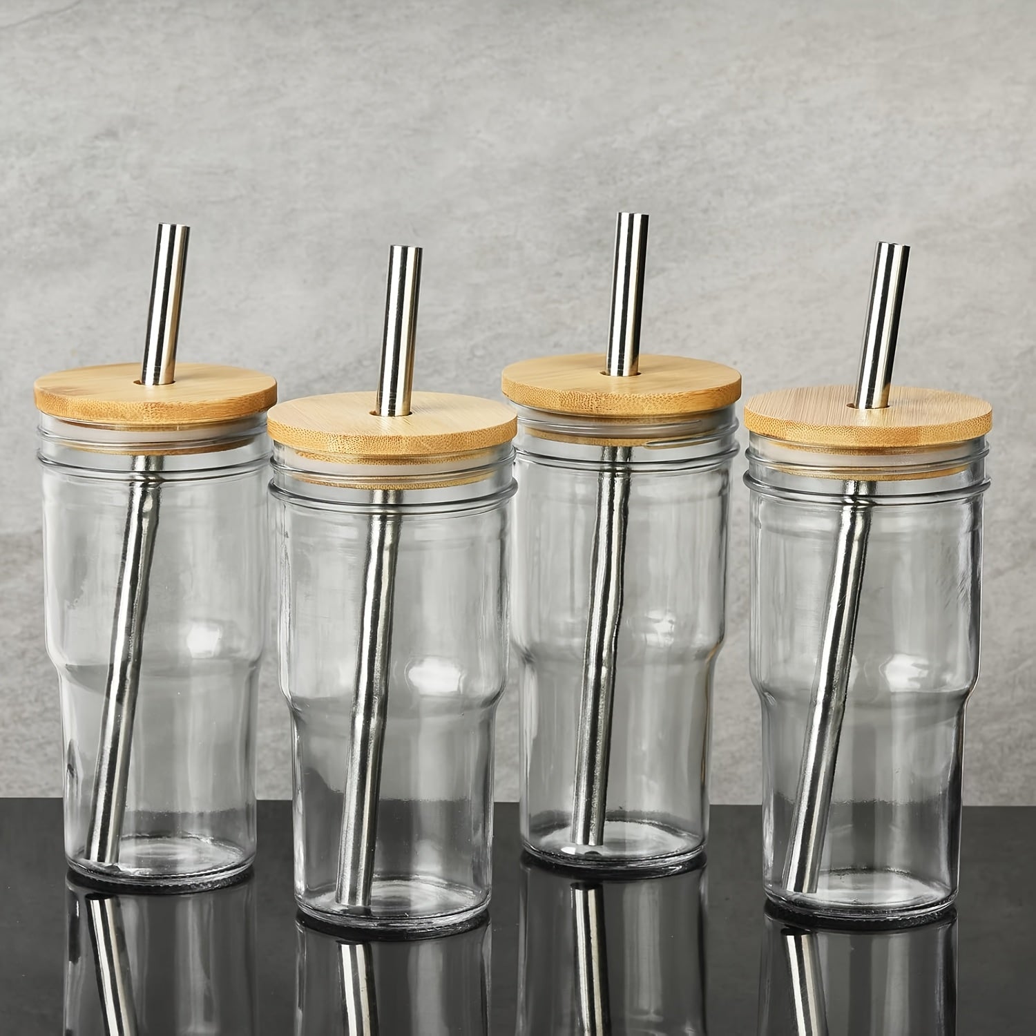4pcs Of 24 Ounce Glass Cups with Lids And Straws, Cute Travel Glass Cups, Drinking Can Set, Reusable Glass Water Cups for Making Milkshakes, Cold Boiled, Soda Water, Juice - Mother's Day Gift, Christmas Gift - Comes with With Two Cup Brushes.