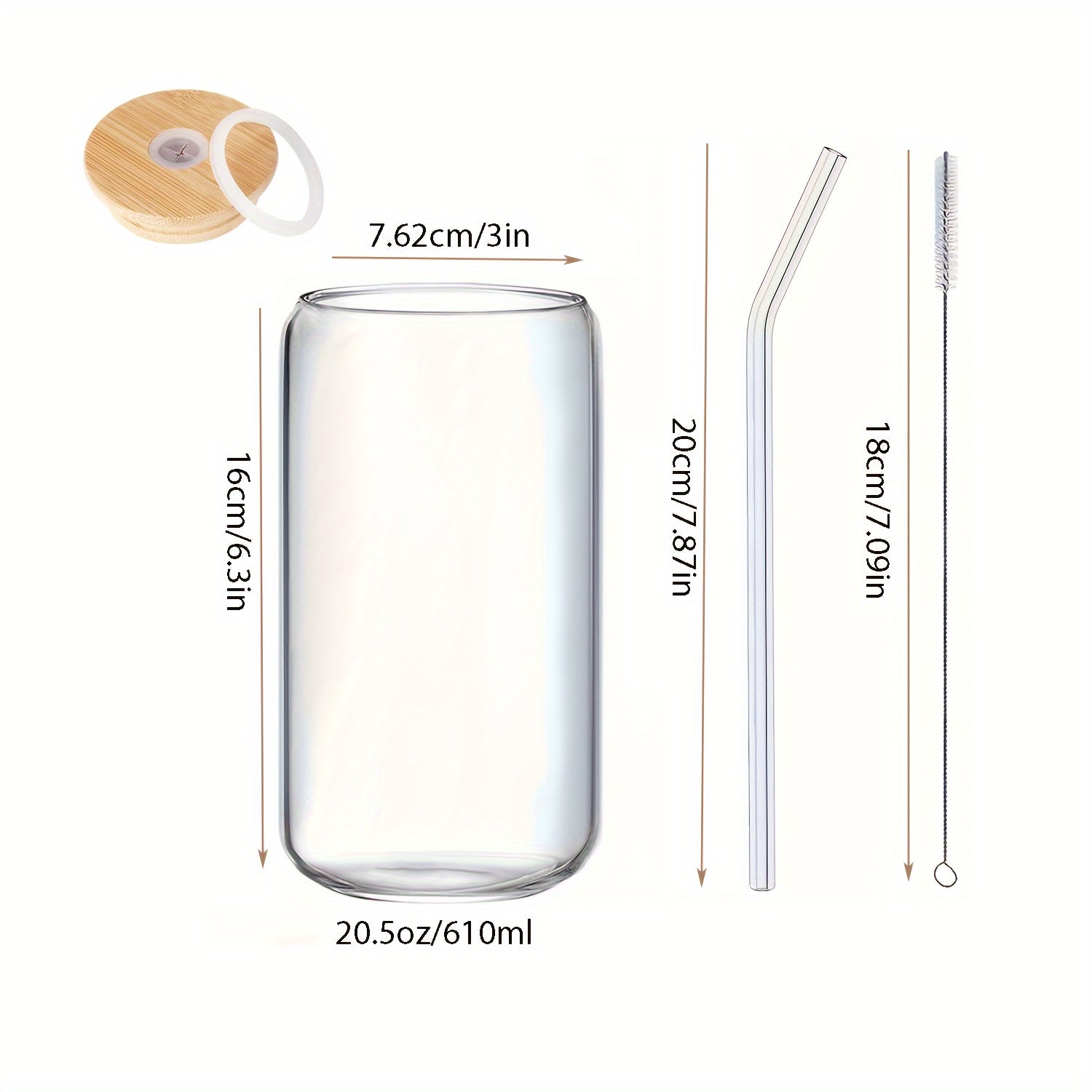 20oz Glass Tumbler with Bamboo Lid & Straw - Perfect for Iced Coffee, Whiskey, Cocktails & Wine - Includes Cleaning Brush