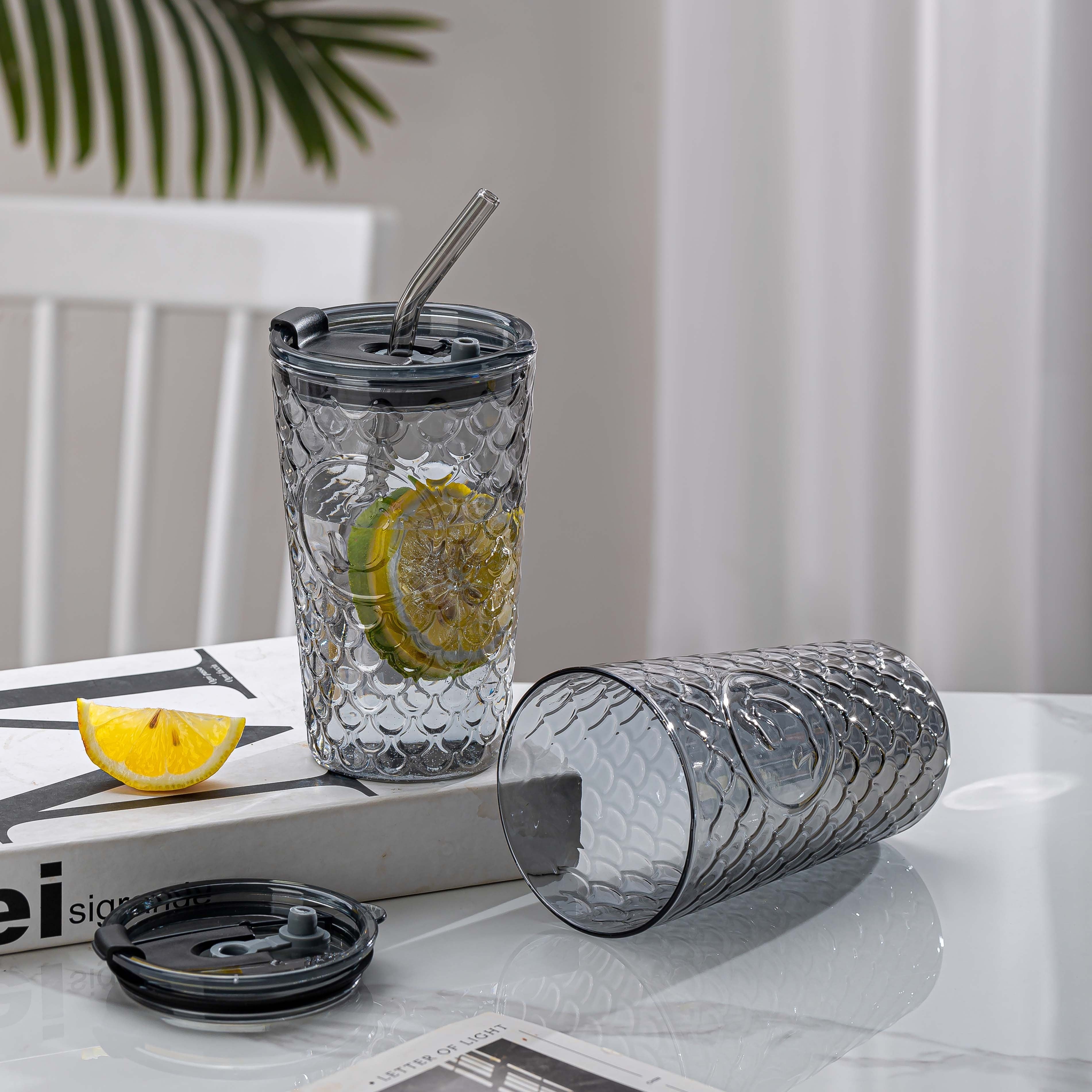 2pcs/4pcs High Boron Silicon Glass Tumblers with Lids and Stainless Steel Straws, Spill-Proof, Leak-Proof, Heat-Resistant, Ideal for Iced Coffee, with Reusable Drinkware for Travel, Office & Home
