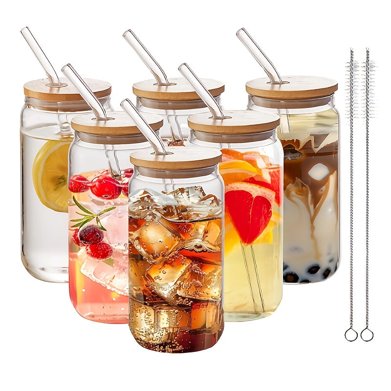 6pcs 18.6oz Bamboo Lid Glass Mason Jar Cups with Reusable Straws & Cleaning Brush - Leak-Proof,, - Iced Coffee, Tea, Cocktail Cups for Home, Parties, Holidays - Christmas, Halloween, Thanksgiving Gift for Him/Her