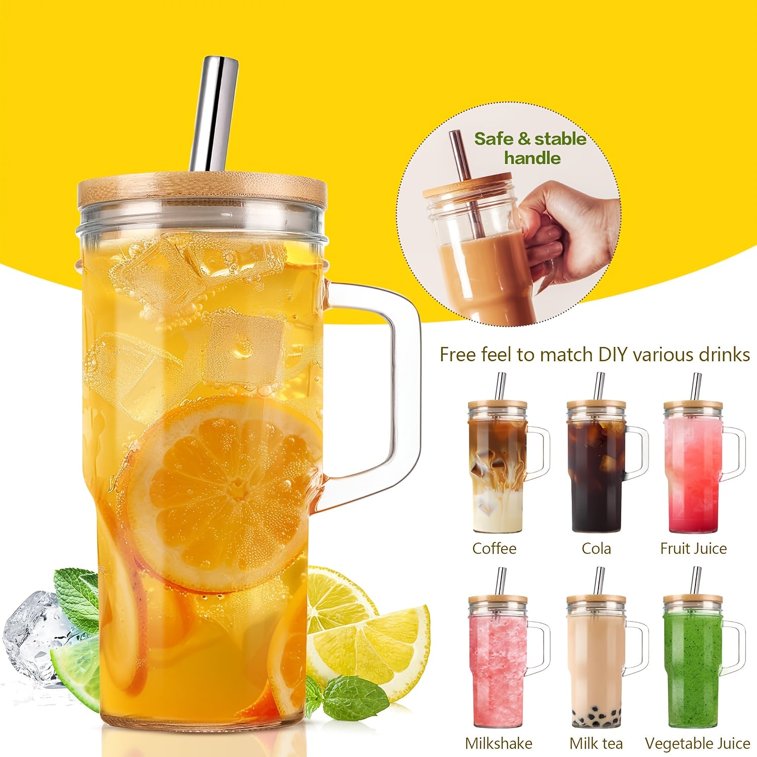 2/4pcs 24oz Glass Tumbler with Lid & Straw - Reusable, Freezer-Safe, Round Drink Mug for Iced Tea, Coffee, and Cold Beverages - Perfect for Christmas, Halloween, Thanksgiving, Diwali, and Day of the Dead Celebrations, Festive Drinkware | Round Tumbler |