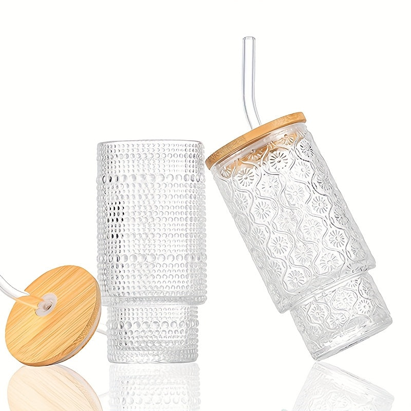 4-Pack 11oz BPA-Free Vertical Stackable Glass Cups with Leak-Proof Lids & Straws - Insulated Reusable Camping Cups for Cold Brew, Beer, Juice, Outdoor Activities, Picnics, Beach, Holiday Gifts (Polka Dot Design), Picnic Essentials, Elegant Party Glasses,