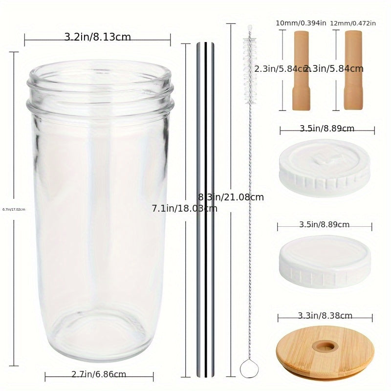 Glass Tumbler with Lids And Straws 2pcs, 24oz Glass Drinking Jars with Lids And Straws, Reusable Wide Mouth Mason Jar Iced Coffee Cup, Smoothie Cup Coffee Travel Mug for Car/Home, Graduation Season