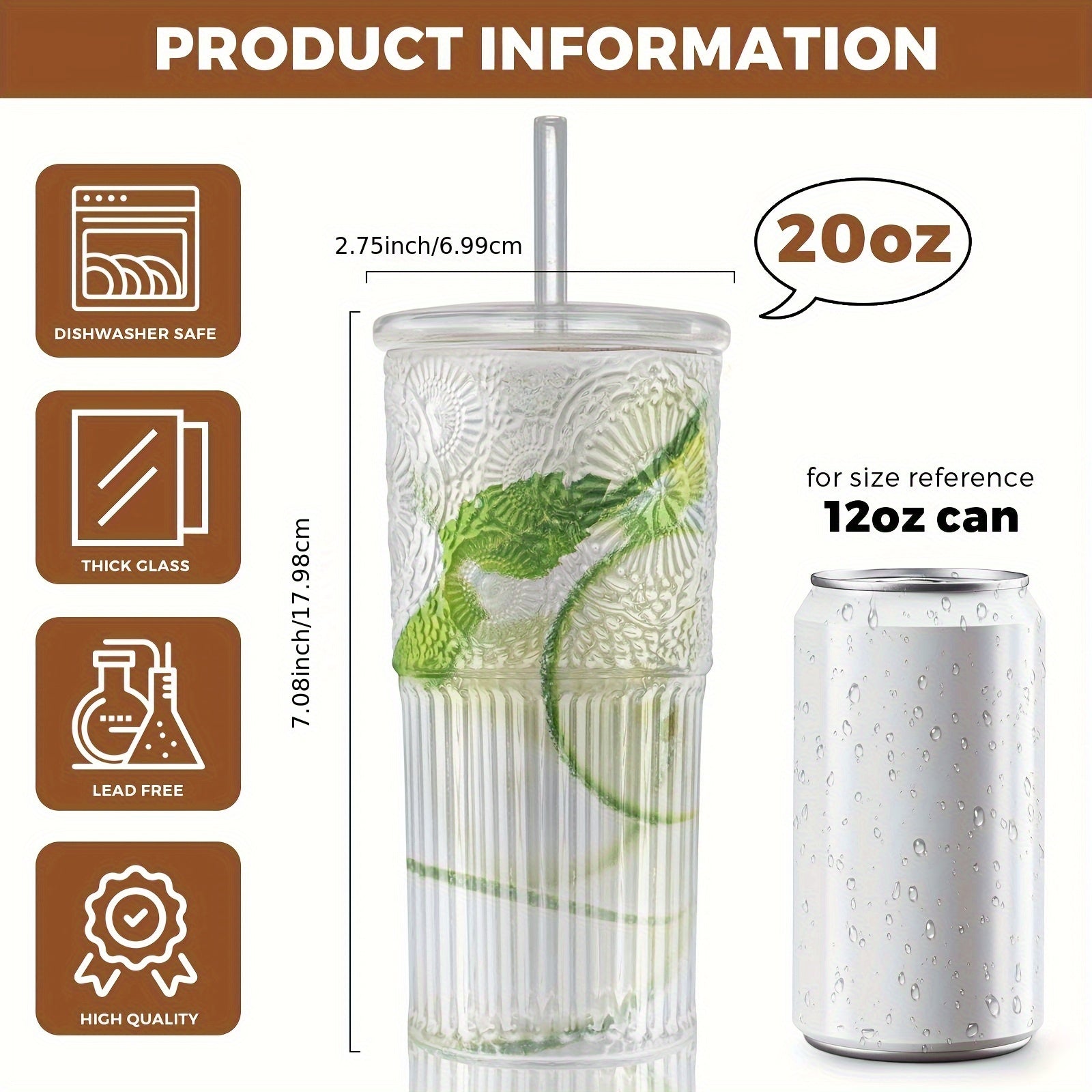 2 Pack 20oz Borosilicate Glass Cups With Lids And Glass Straws Clear Vintage Drinking Glasses For Coffee Juice Milk And Water Durable Heat Resistant Glassware For Daily Kitchen Use